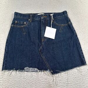 NWT Pistola Rumi High Rise Cut Off Skirt Womens 27 Encore Raw Hem Denim Blue 15"